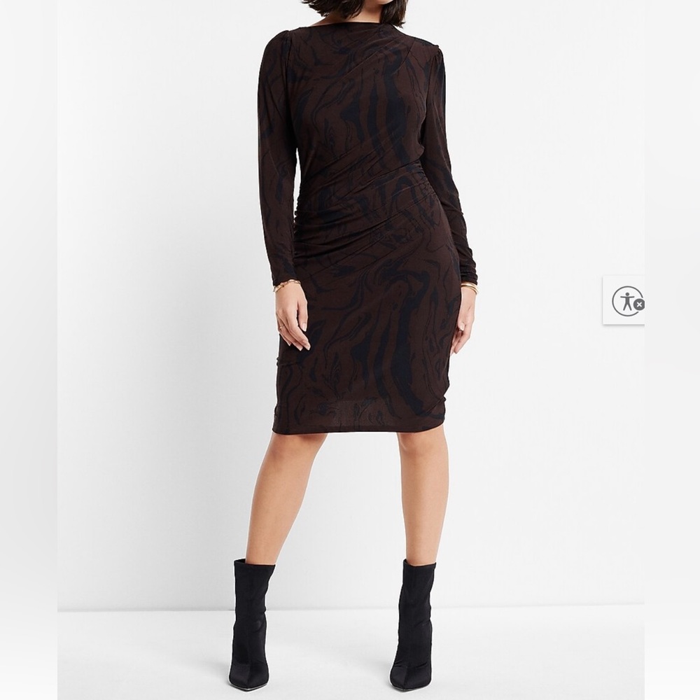 Express Marble Print Draped Neck Midi
Dress